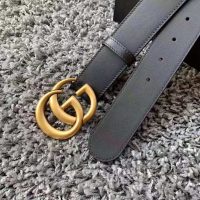 Gucci Unisex GG Marmont Leather Belt with Shiny Buckle in 3.8cm Width-Black (1)