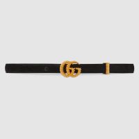 Gucci Unisex GG Suede Belt with Torchon Double G Buckle-Black (1)