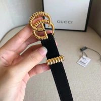 Gucci Unisex GG Suede Belt with Torchon Double G Buckle-Black (1)