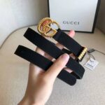 Gucci Unisex GG Suede Belt with Torchon Double G Buckle-Black - Imagen 4