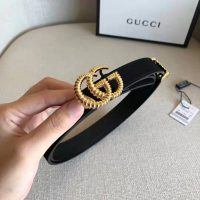 Gucci Unisex GG Suede Belt with Torchon Double G Buckle-Black (1)