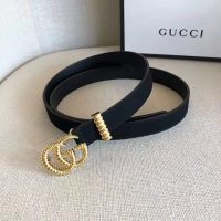 Gucci Unisex GG Suede Belt with Torchon Double G Buckle-Black (1)