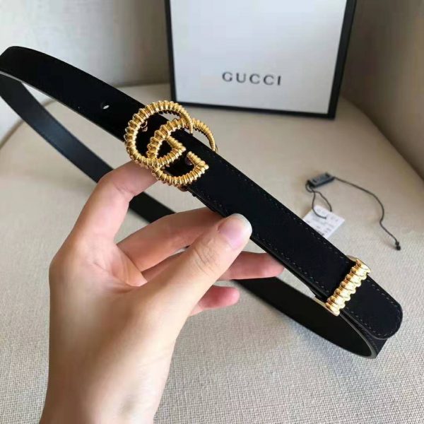 Gucci Unisex GG Suede Belt with Torchon Double G Buckle-Black (7)