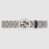 Gucci Unisex GG Supreme Belt with G Buckle in BeigeBlue GG Supreme Canvas