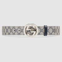 Gucci Unisex GG Supreme Belt with G Buckle in BeigeBlue GG Supreme Canvas (1)