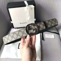 Gucci Unisex GG Supreme Belt with G Buckle in BeigeBlue GG Supreme Canvas (1)