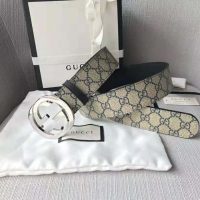 Gucci Unisex GG Supreme Belt with G Buckle in BeigeBlue GG Supreme Canvas (1)