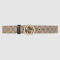 Gucci Unisex GG Supreme Belt with G Buckle in BeigeEbony GG Supreme Canvas