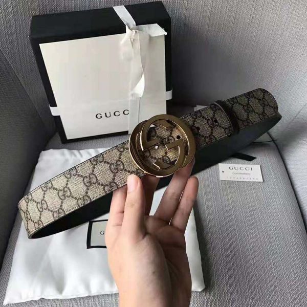 Gucci Unisex GG Supreme Belt with G Buckle in Beige/Ebony GG 