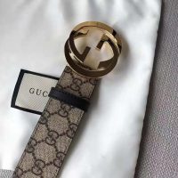 Gucci Unisex GG Supreme Belt with G Buckle in BeigeEbony GG Supreme Canvas (1)