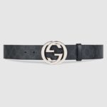 Gucci Unisex GG Supreme Gürtel mit G-Schnalle aus schwarzgrauem GG Supreme Canvas