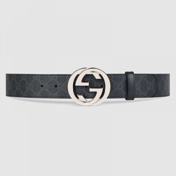 Gucci Unisex GG Supreme Belt with G Buckle in BlackGrey GG Supreme Canvas (1)