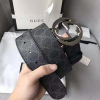 Gucci Unisex GG Supreme Belt with G Buckle in BlackGrey GG Supreme Canvas (1)