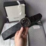 Gucci Unisex GG Supreme Belt with G Buckle in Black/Grey GG Supreme Canvas – Bild 7