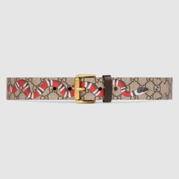 Gucci Unisex GG Supreme Belt with Kingsnake Print in BeigeEbony GG Supreme Canvas