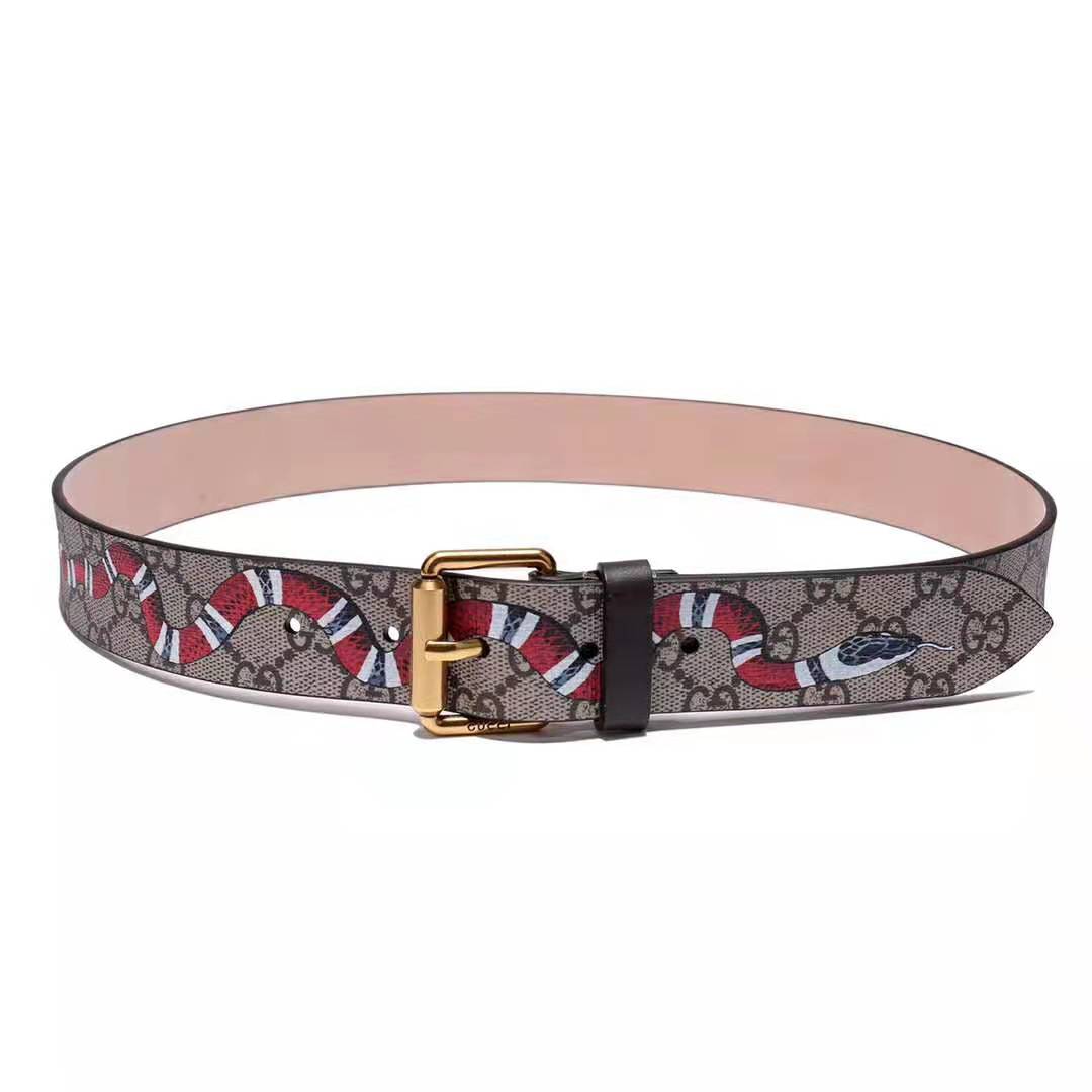 Gucci Unisex GG Supreme Belt with Kingsnake Print in Beige/Ebony GG ...