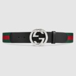 Gucci Unisex GG Web Belt with G Buckle in Green and Red Web