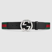 Gucci Unisex GG Web Belt with G Buckle in Green and Red Web (1)