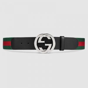 Gucci Unisex GG Web Belt with G Buckle in Green and Red Web