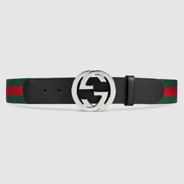 Gucci Unisex GG Web Belt with G Buckle in Green and Red Web