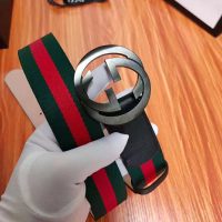 Gucci Unisex GG Web Belt with G Buckle in Green and Red Web (1)