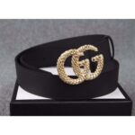 Gucci Unisex Gucci Belt with Textured Double G Buckle in Black Leather – Bild 2