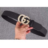 Gucci Unisex Gucci Belt with Textured Double G Buckle in Black Leather (1)