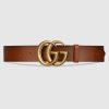 Gucci Unisex Gucci Leather Belt with Double G Buckle in Cuir Color Leather