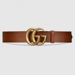 Gucci Unisex Gucci Leather Belt with Double G Buckle in Cuir Color Leather