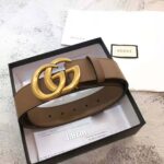 Gucci Unisex Gucci Leather Belt with Double G Buckle in Cuir Color Leather – Bild 4