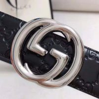 Gucci Unisex Gucci Signature Leather Belt with Interlocking G Buckle-Black (1)