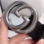 Gucci Unisex Gucci Signature Leather Belt with Interlocking G Buckle-Black - immagine 10