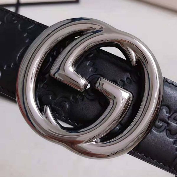 Gucci Unisex Gucci Signature Leather Belt with Interlocking G Buckle-Black (7)