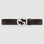 Gucci Unisex Gucci Signature Leather Belt with Interlocking G Buckle-Brown