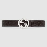 Gucci Unisex Gucci Signature Leather Belt with Interlocking G Buckle-Brown (1)