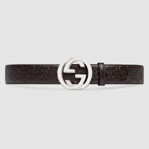 Gucci Unisex Gucci Signature Leather Belt with Interlocking G Buckle-Brown