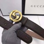 Gucci Unisex Gucci Signature Leather Belt with Interlocking G Buckle-Brown – Image 4