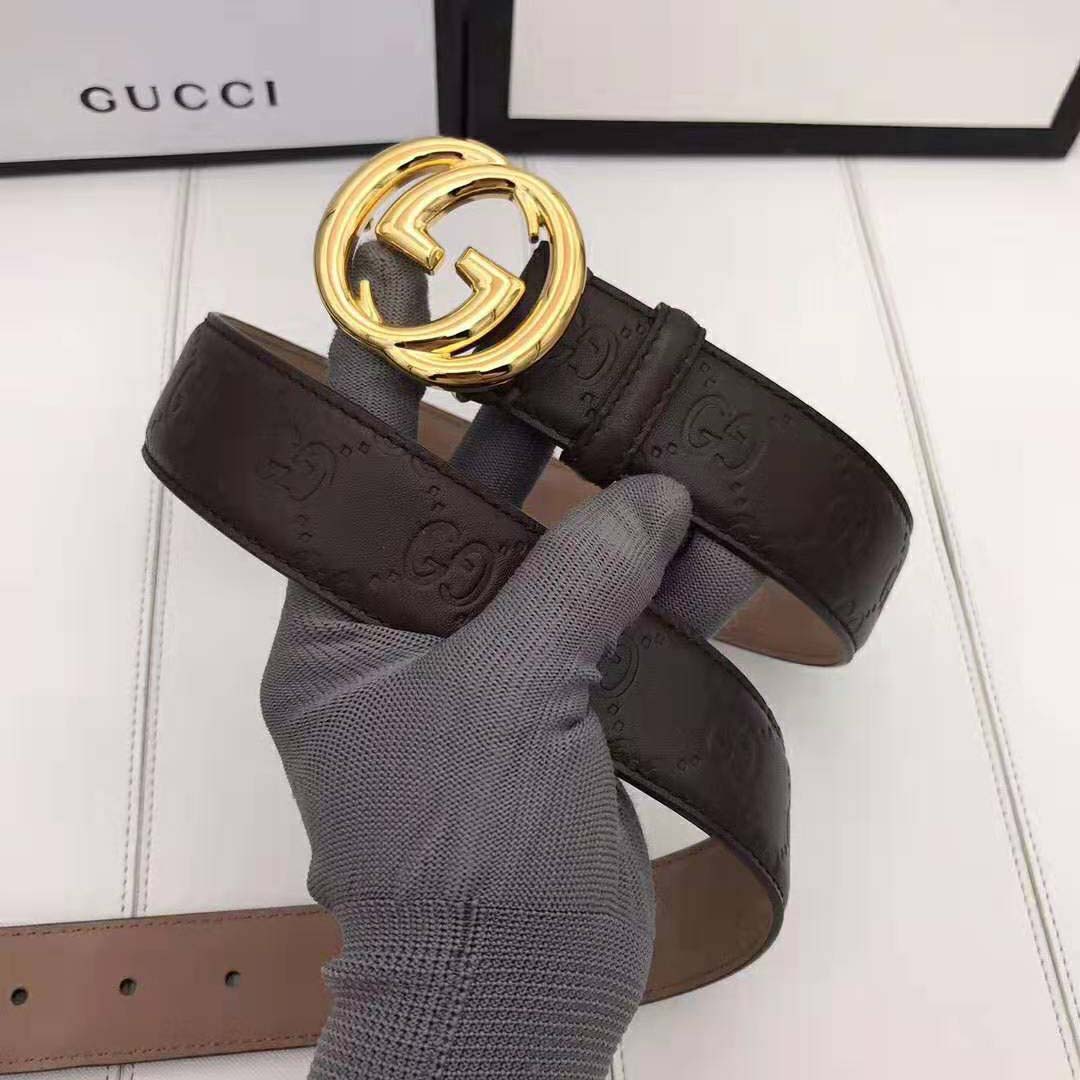 Gucci Unisex Gucci Signature Leather Belt with Interlocking G Buckle ...