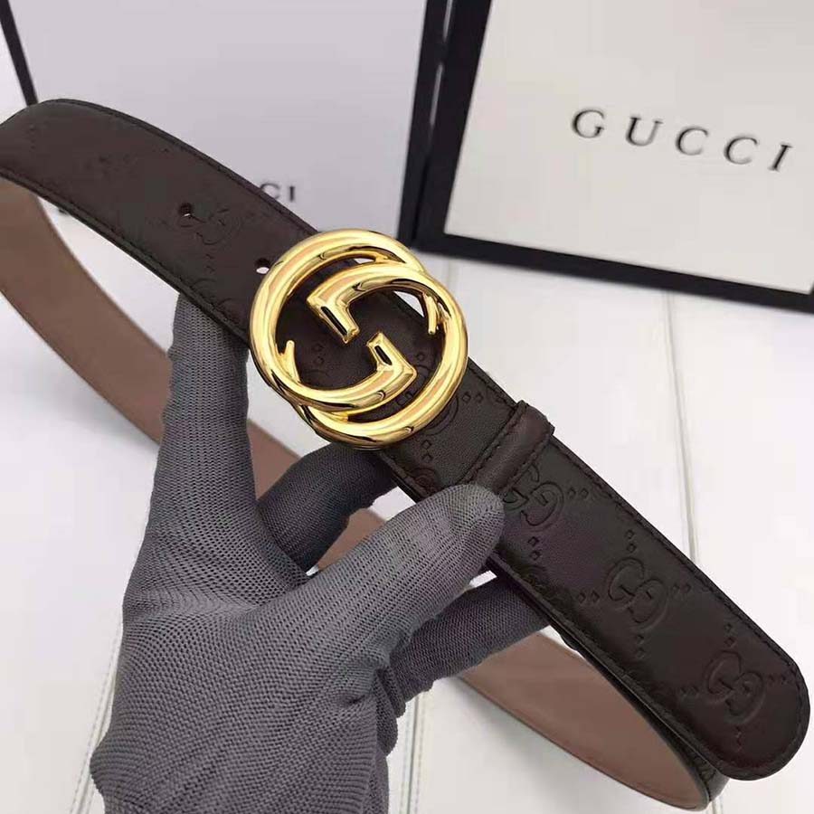 Gucci Unisex Gucci Signature Leather Belt with Interlocking G Buckle ...