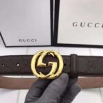 Gucci Unisex Gucci Signature Leather Belt with Interlocking G Buckle-Brown – Image 3