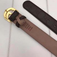 Gucci Unisex Gucci Signature Leather Belt with Interlocking G Buckle-Brown (1)