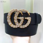 Gucci Unisex Leather Belt with Crystal Double G Buckle-Black - immagine 2