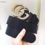 Gucci Unisex Leather Belt with Crystal Double G Buckle-Black - immagine 7