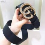 Gucci Unisex Leather Belt with Crystal Double G Buckle-Black - immagine 4