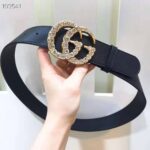 Gucci Unisex Leather Belt with Crystal Double G Buckle-Black - immagine 3