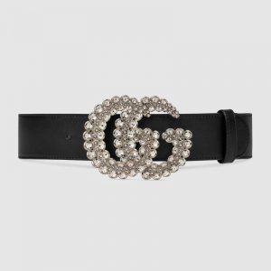 Gucci Unisex Leather Belt with Double G Buckle-Black