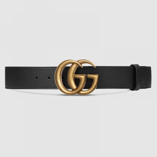 Gucci Unisex Leather Belt with Double G Buckle-Black (1)