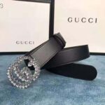 Gucci Unisex Leather Belt with Double G Buckle-Black - Image 3