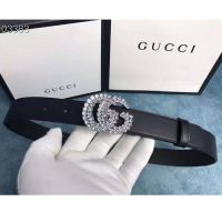 Gucci Unisex Leather Belt with Double G Buckle-Black (1)