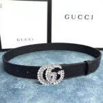 Gucci Unisex Leather Belt with Double G Buckle-Black - Image 2